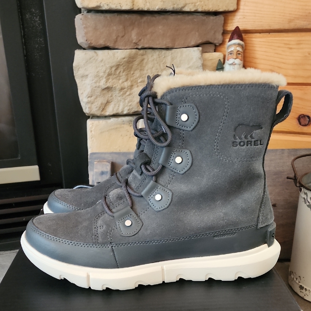 Sorel Charcoal Boots with Cream Trim
